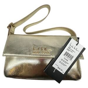 Nicole Miller Gold Vegan Leather Handbag Shoulder Bag New With Tags